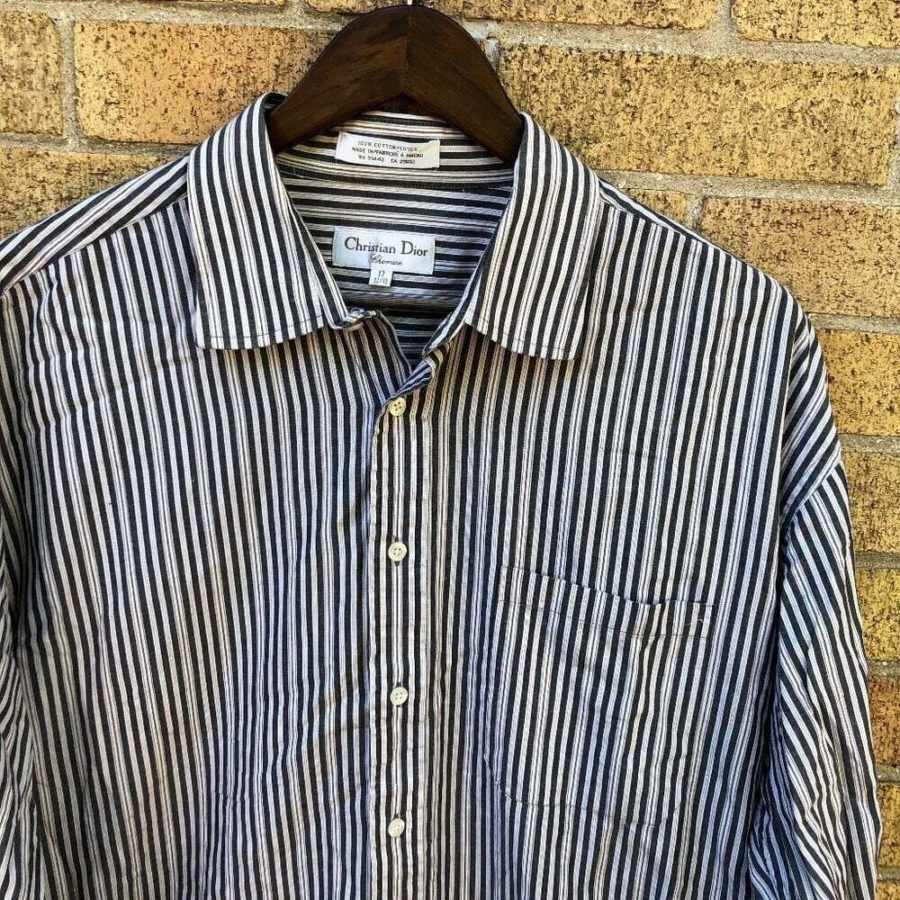 Vintage Christian Dior Chemise Striped Button Up Shirt Size 17